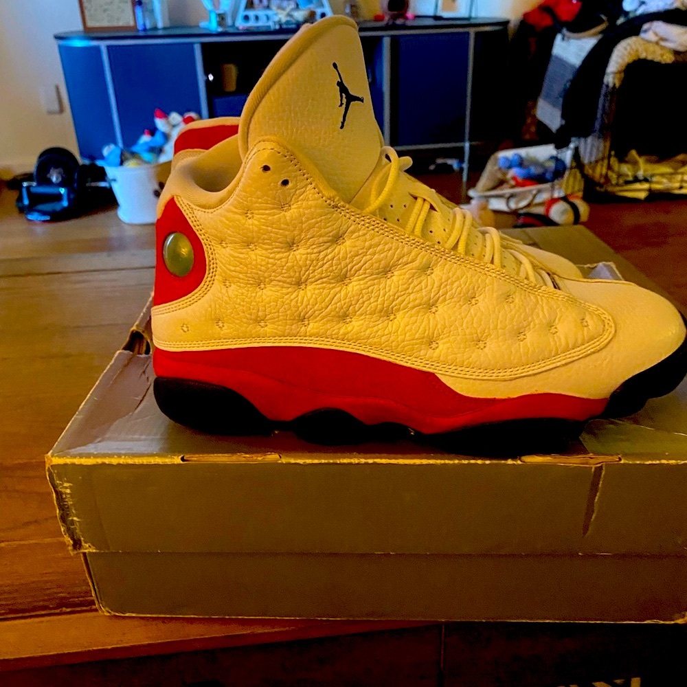 Jordan Red and Black Sneakers
Jordan 13 Cherry reds
they will go fast  💨